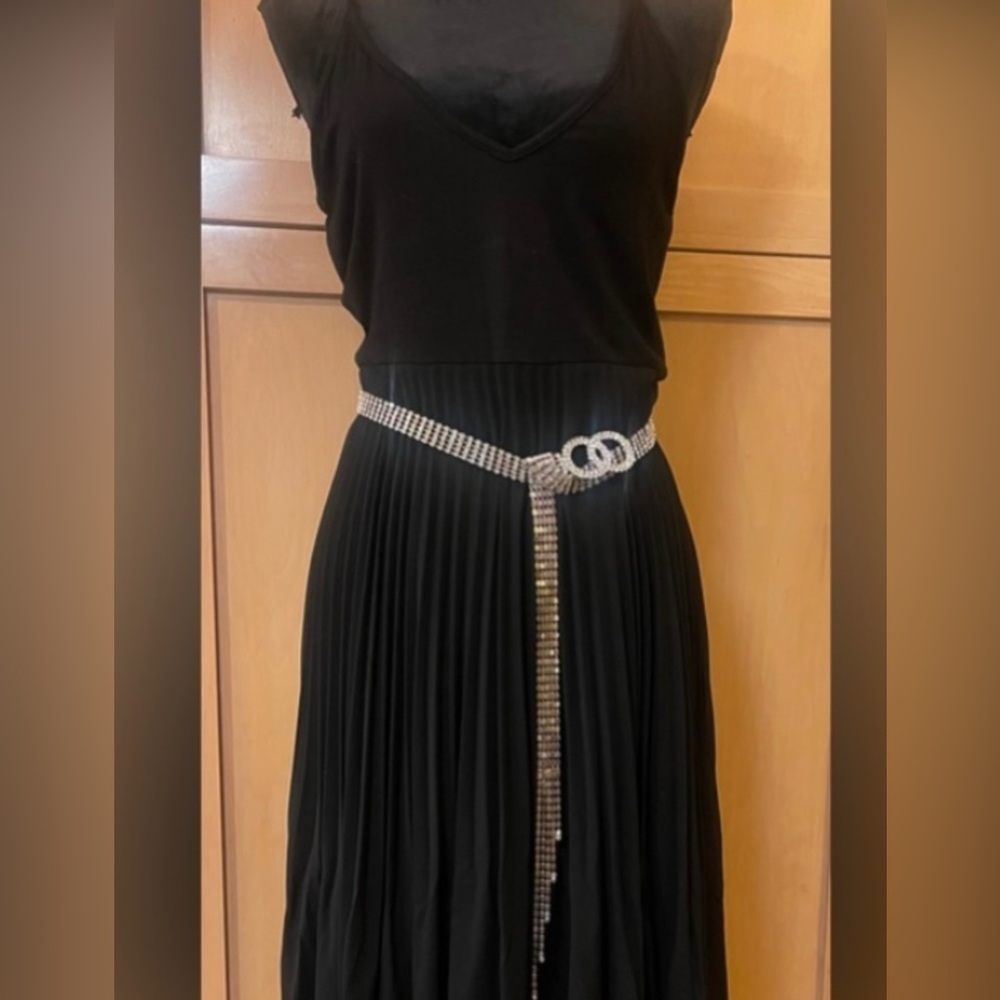 Black Pleated Cocktail Dress (Free Rhinestone Belt) gorgeous for the holidays